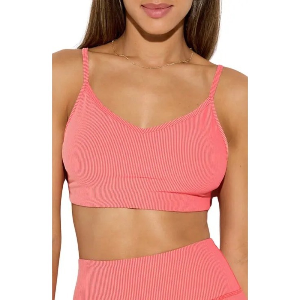 Spiritual Gangster Destiny Ribbed Bralette XS/S Pink Adjustable Sports Bra
